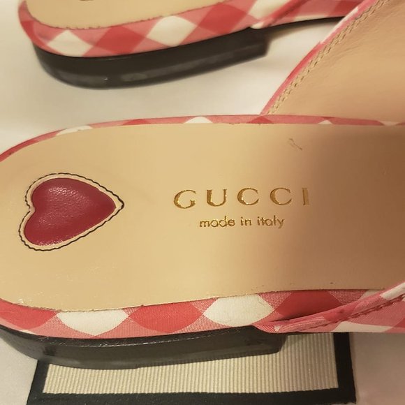 Gucci Princetown Red White Gingham Plaid Slide Loafer Mule Slipper Flat 38.5 - Picture 7 of 7